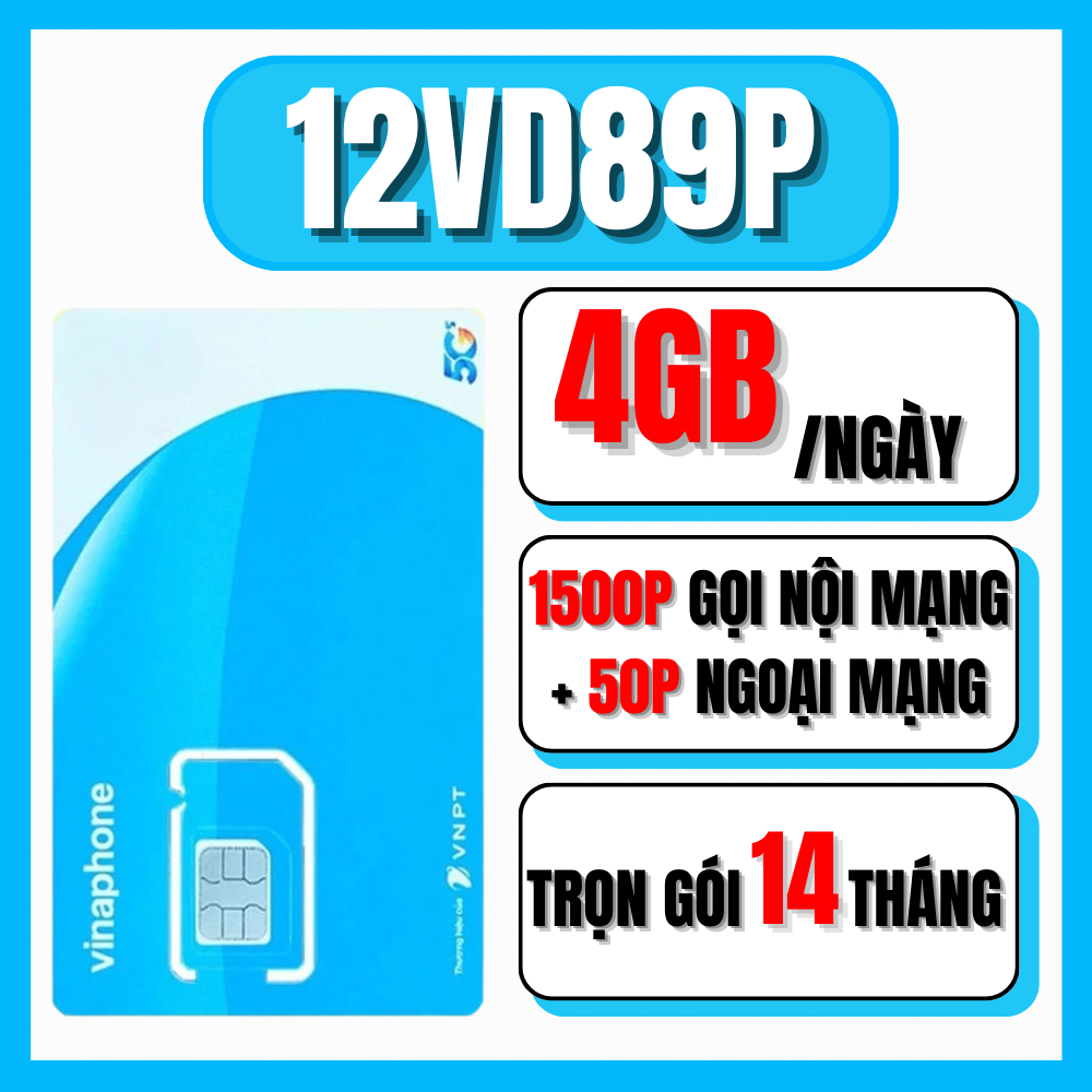 SIM VINA 5G VD89P TẶNG 4GB/NGÀY Miễn Phí Gọi Nội Mạng + Ngoại Mạng [ Miễn Phí 14 Tháng ]
