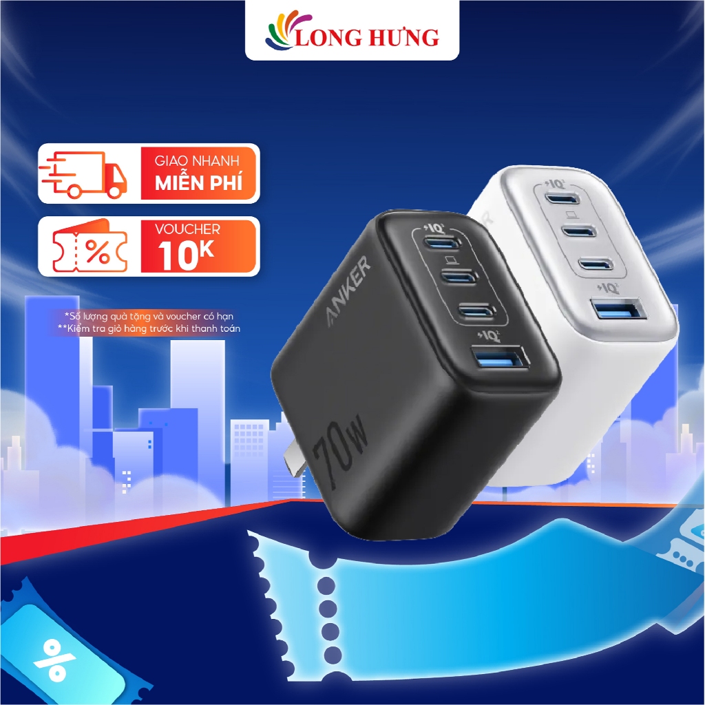Cốc sạc Anker Zolo Fast Charging 1USB 3Type-C 70W A121C - Hàng chính hãng
