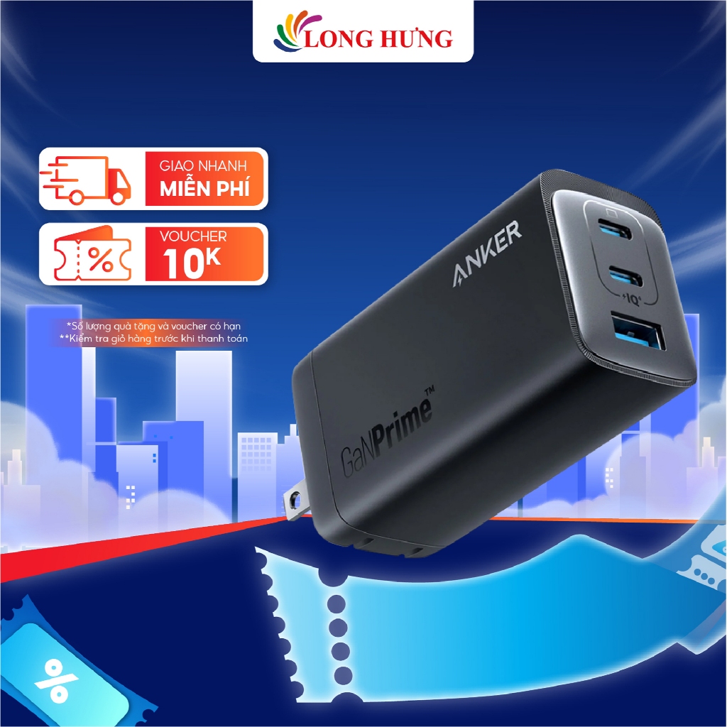 Cốc sạc Anker 737 GaNPrime Wall Charger 120W 2Type-C 1 USB 1 A2148 - Hàng chính hãng