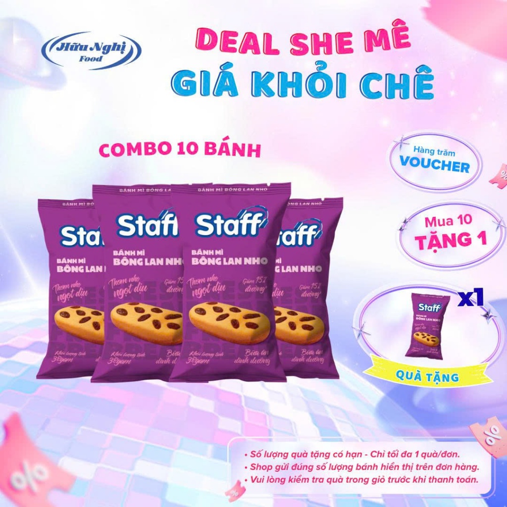 COMBO 10 Bánh Staff Bông Lan Nho 38g Thơm Mềm