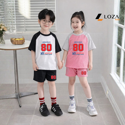 Quần áo bé trai, bé gái in số 80 chất liệu thun cotton size từ 15-40kg - Đồ bộ cho bé Loza Kids FB591