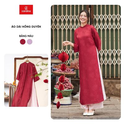 Áo dài nữ Hồng Duyên CARDINA tách set chất liệu tằm ánh kim mềm khóa lệ sau 5ADC06, 5QDR02