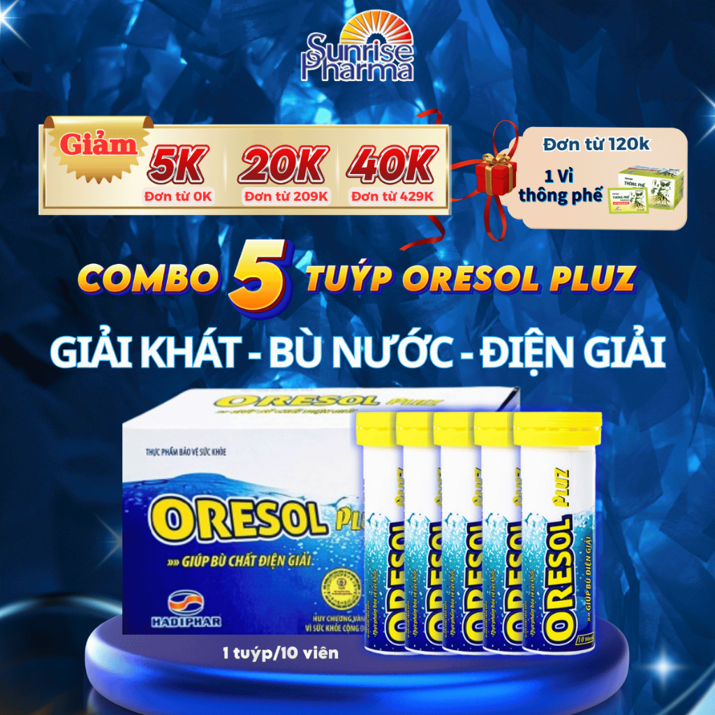 Combo 5 tuýp viên sủi Oresol Pluz, giúp cơ thể bù nước và điện giải, tăng cường sức đề kháng, hỗ trợ