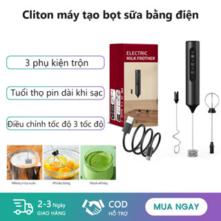 Cliton Máy đánh sữa, máy đánh trứng, máy trộn điện; pin bền lâu, đa chức năng, 3 tốc độ.