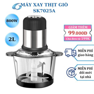 Máy xay thịt làm giò chả, sinh tố REKKY SK7025A 800W, cối 2L thủy tinh xay rau củ quả, sinh tố, trái cây  SK-7025A