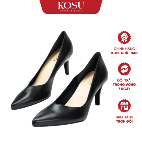 Giày da KOSU mũi chữ V cao 8cm, giày cao gót công sở nữ Nhật Bản chống trơn trượt 24017