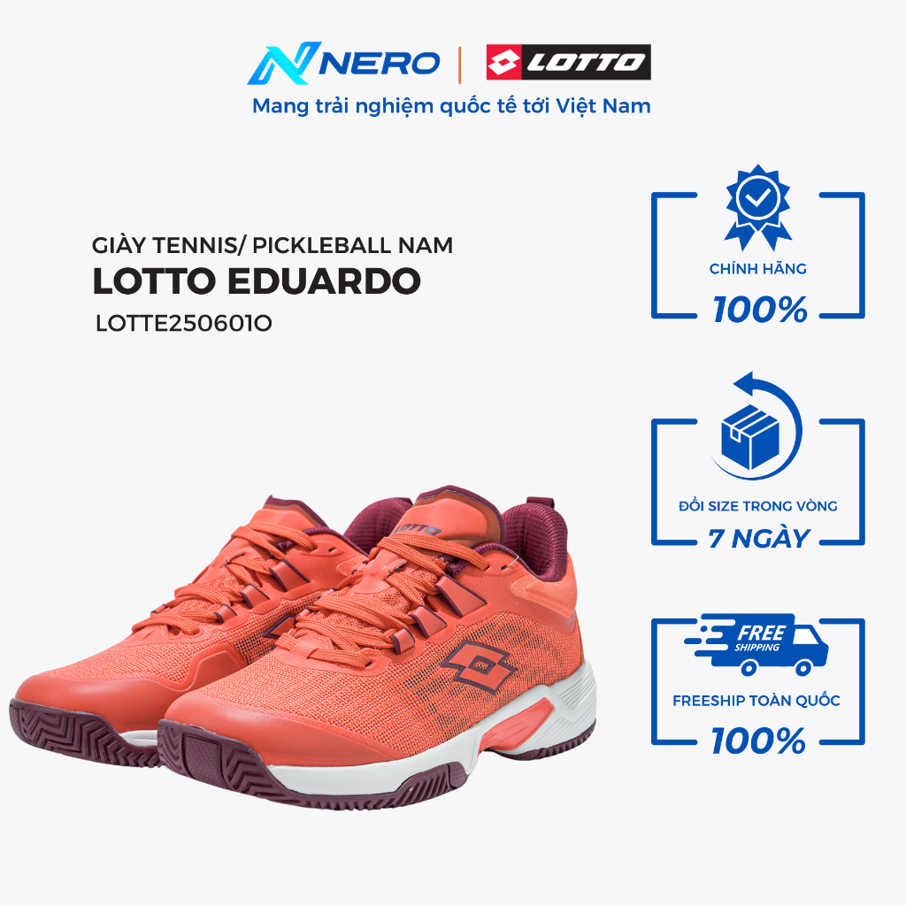 GIÀY TENNIS/ PICKLEBALL LOTTO EDUARDO Size 39-43. Nhẹ, êm, chống lật cổ chân, bền. Neroactive