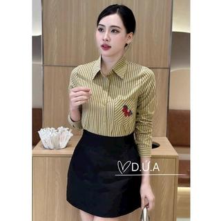 Sơ mi nữ , Áo sơ mi kẻ thêu ngựa dài tay form trẻ trung gọn dáng chất liệu mềm mịn hot
