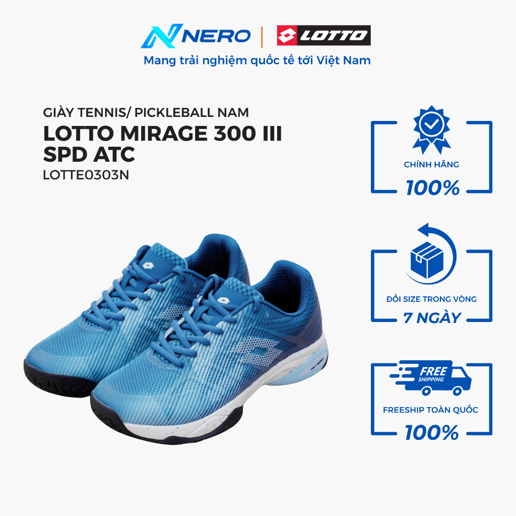 Giày Thể thao tennis/ pickleball Lotto MIRAGE 300 III. Size 39-43. Nhẹ, bền, êm, chống lật cổ chân