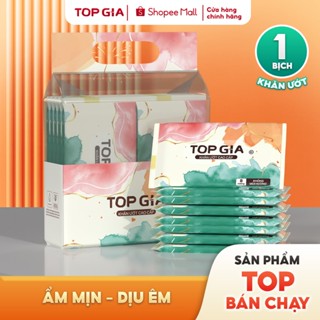 [NHỎ GỌN, TINH TẾ] Khăn ướt mini cao cấp TOPGIA túi 10 gói 8 tờ mềm mại, không mùi không parabens