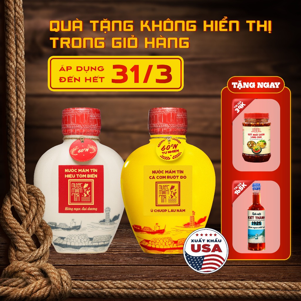 [Tặng Kiết Thành và Sốt muối chấm] Combo 2 BÌNH GỐM 500ml gồm Nước mắm Tĩn Tôm biển 60N 500ml và Cá 