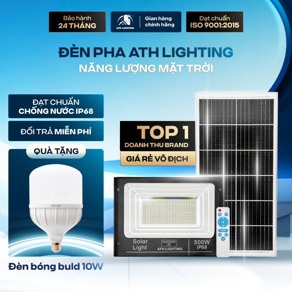 Đèn Năng Lượng Mặt Trời ATH LIGHTING Siêu Sáng Loại Pha Năng Lượng Thế Hệ Mới 100W,200W,300W Vỏ Nhôm Bảo Hành 2 Năm