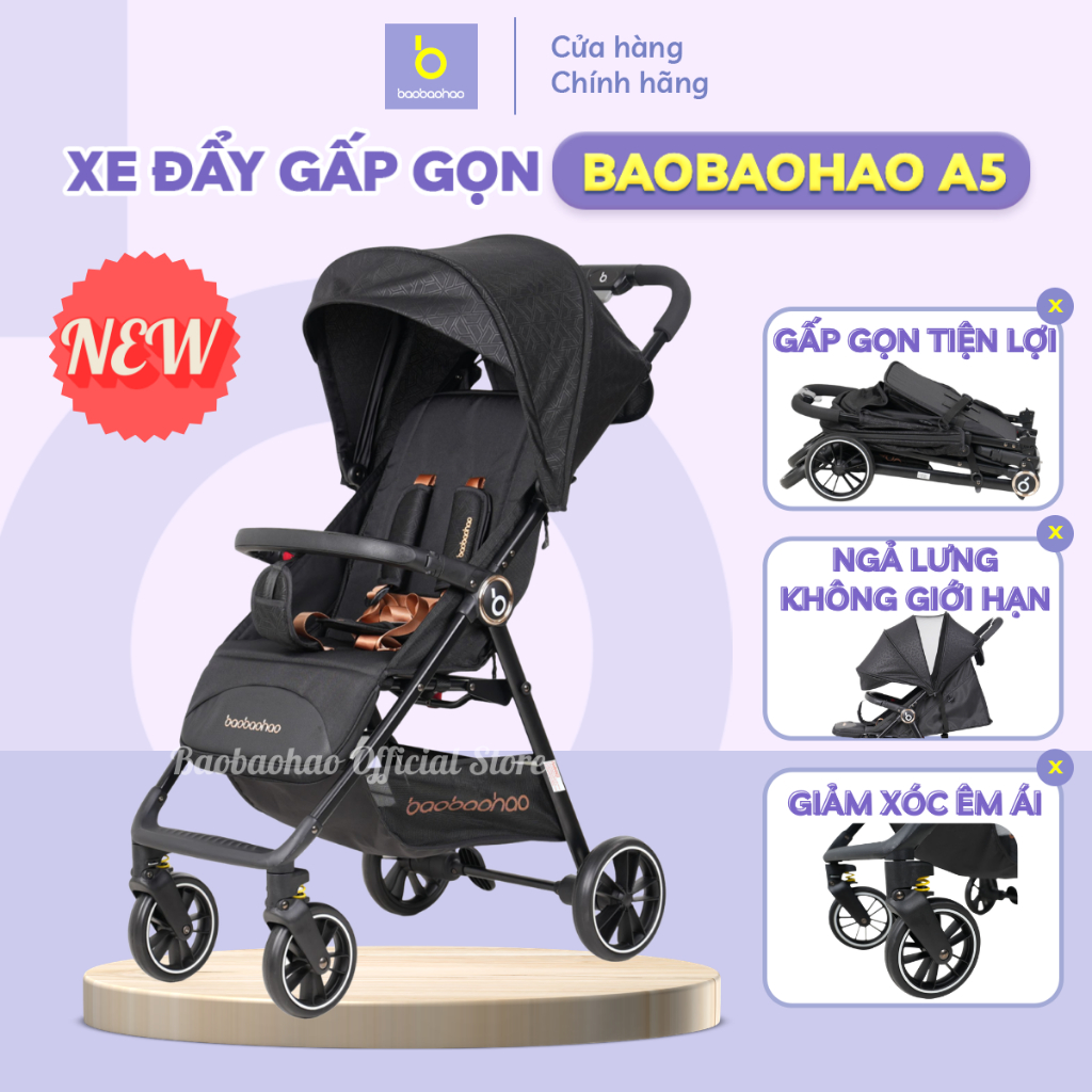 [NEW 2026] Xe Đẩy Gấp Gọn Cao Cấp Baobaohao A5, Xe Đẩy Chính Hãng Vải Lưới Thoáng Khí, Bánh Xe Giảm 