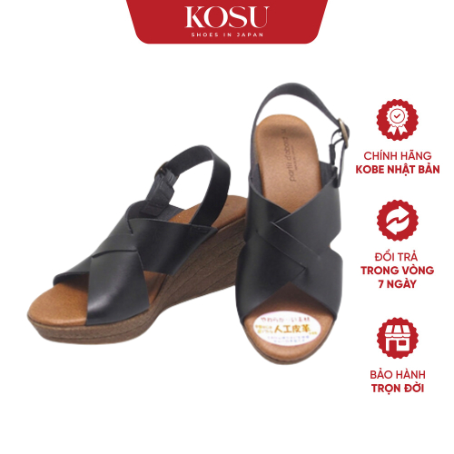 Sandal nữ đế xuồng KOSU cao 8cm, Sandal Nhật Bản thiết kế quai chéo thời trang trung niên 22978