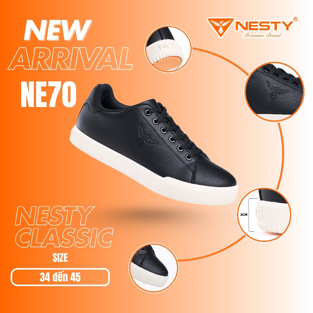 [NE70] – Giày Sneaker Nam Nữ NESTY Classic | Giày Đen Trắng Basic – Đế Êm Nhẹ