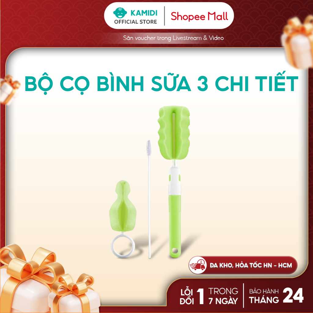Cọ Bình Sữa Kamidi 3 Chi Tiết Vệ Sinh Bình Sữa Màu Ngẫu Nhiên