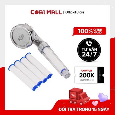 Vòi Sen Lọc Nước Tăng Áp Kèm 4 Lõi Lọc – Lọc Cặn, Khử Clo – Có Bán Lẻ Lõi Thay Thế