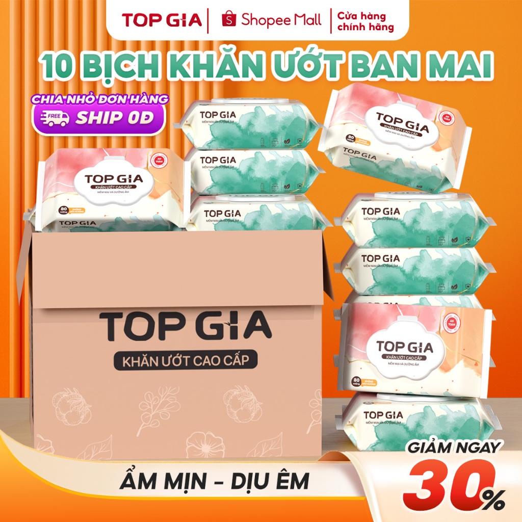 [MỚI] Khăn ướt cao cấp Topgia 80 tờ mềm mại, không cồn không mùi, không parabens dành cho mẹ và bé