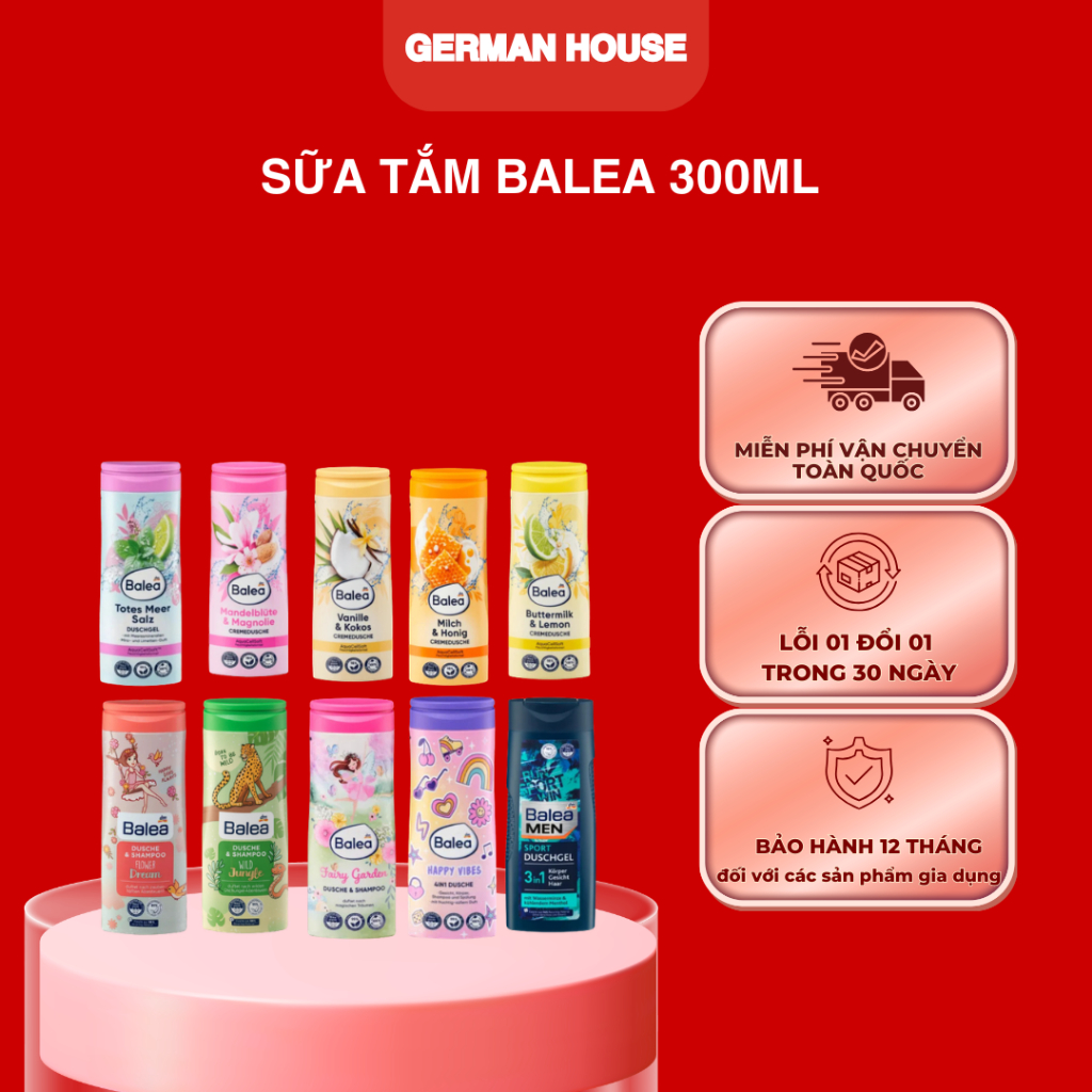 Sữa tắm Balea cho cả gia đình 300ml, mềm mịn dưỡng ẩm, trắng da - Hàng Nội Địa Đức
