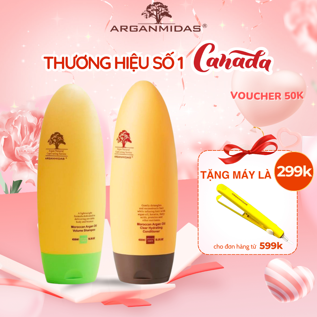 Combo dầu gội kiềm dầu tạo phồng chân tóc và dầu xả siêu dưỡng ẩm Arganmidas - 450ml