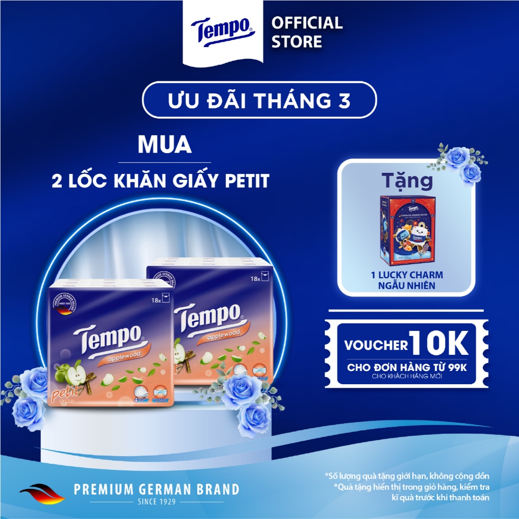 [COMBO 2 LỐC x 18 GÓI] Khăn Giấy Bỏ Túi Cao Cấp Tempo Petit - 4 Lớp Bền Dai, Được Kiểm Nghiệm Da Liễu - Thương Hiệu Đức