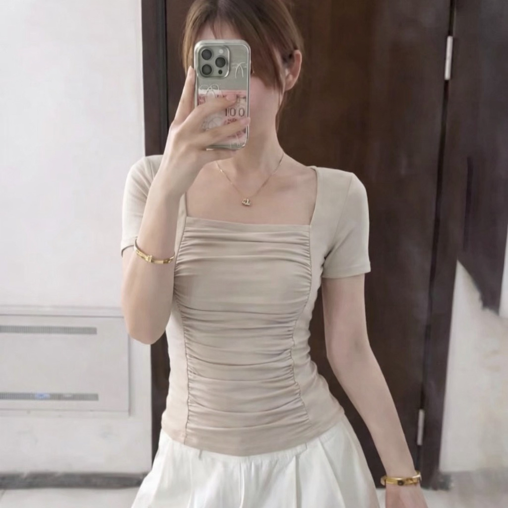 [VẢI COTTON MỊN] Áo Thun Cộc Tay Lenogi Ôm Body Cổ Vuông Nhún Eo Co Giãn mềm mại mA54 | BigBuy360 - bigbuy360.vn
