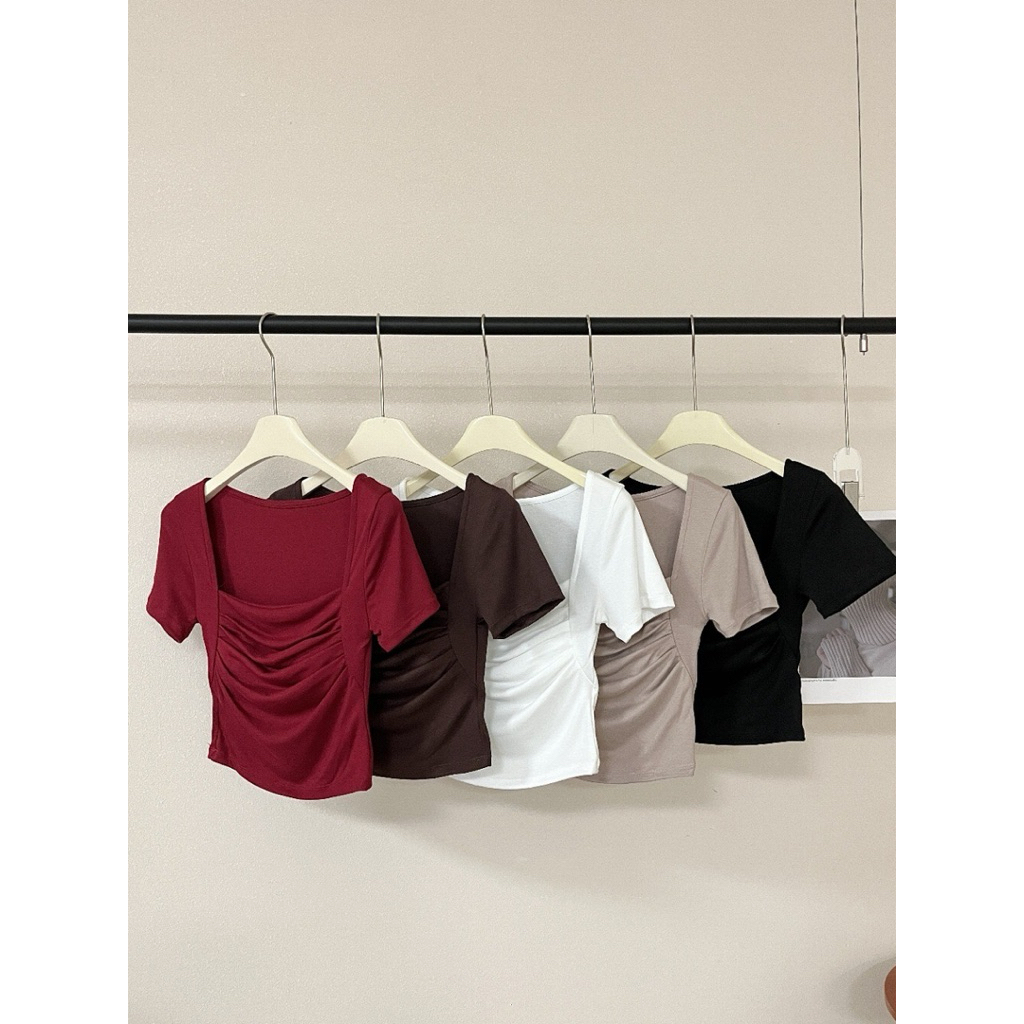 [VẢI COTTON MỊN] Áo Thun Cộc Tay Lenogi Ôm Body Cổ Vuông Nhún Eo Co Giãn mềm mại mA54 | BigBuy360 - bigbuy360.vn