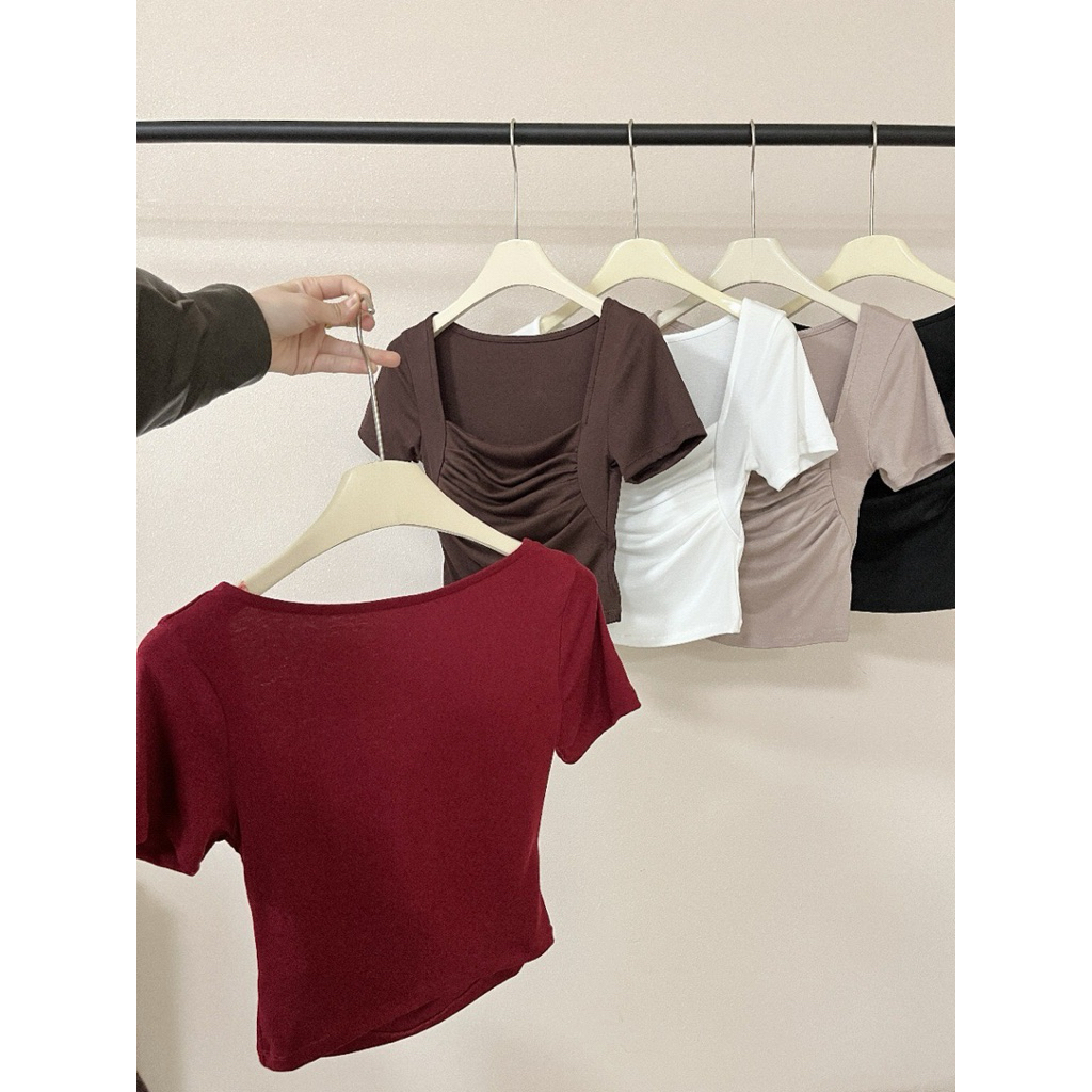 [VẢI COTTON MỊN] Áo Thun Cộc Tay Lenogi Ôm Body Cổ Vuông Nhún Eo Co Giãn mềm mại mA54 | BigBuy360 - bigbuy360.vn