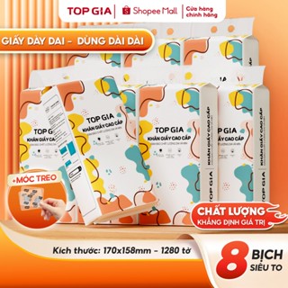 [LOẠI TO ĐẶC BIỆT] Thùng 8 bịch khăn giấy rút Top Gia treo tường đa sắc 1280 tờ, siêu dai và mềm mịn
