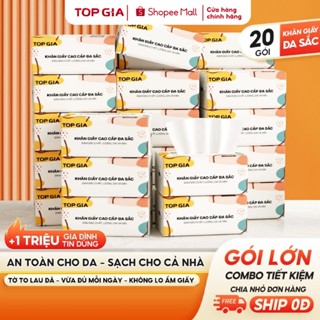 [HÀNG CAO CẤP - KHĂN GIẤY LỚN] Giấy ăn đa sắc Topgia 240 tờ 4 lớp dập vân 4D mềm mịn, thấm hút