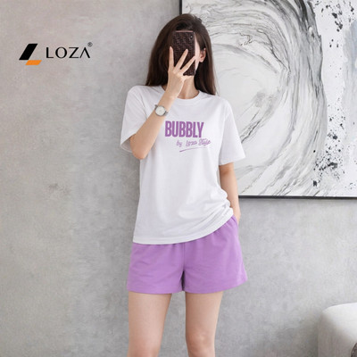 Bộ quần áo thun nữ dáng rộng NB25 in chữ BUBBLY chất liệu cotton Loza BP581