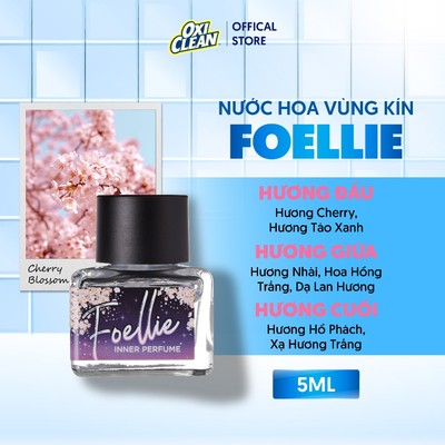 Nước Hoa Vùng Kín Foellie Cherry Blossom Ngọt Ngào Từ Hương Hoa Anh Đào và Hoa Hồng Nhẹ Nhàng pH Cân Bằng Dưỡng Da 5ml