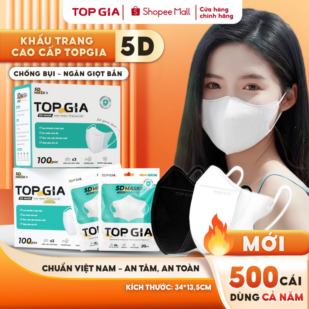 [MỚI] Thùng 500c/300c khẩu trang 5D Top Gia an toàn, kháng khuẩn, chống tia UV và ngăn ngừa bụi mịn