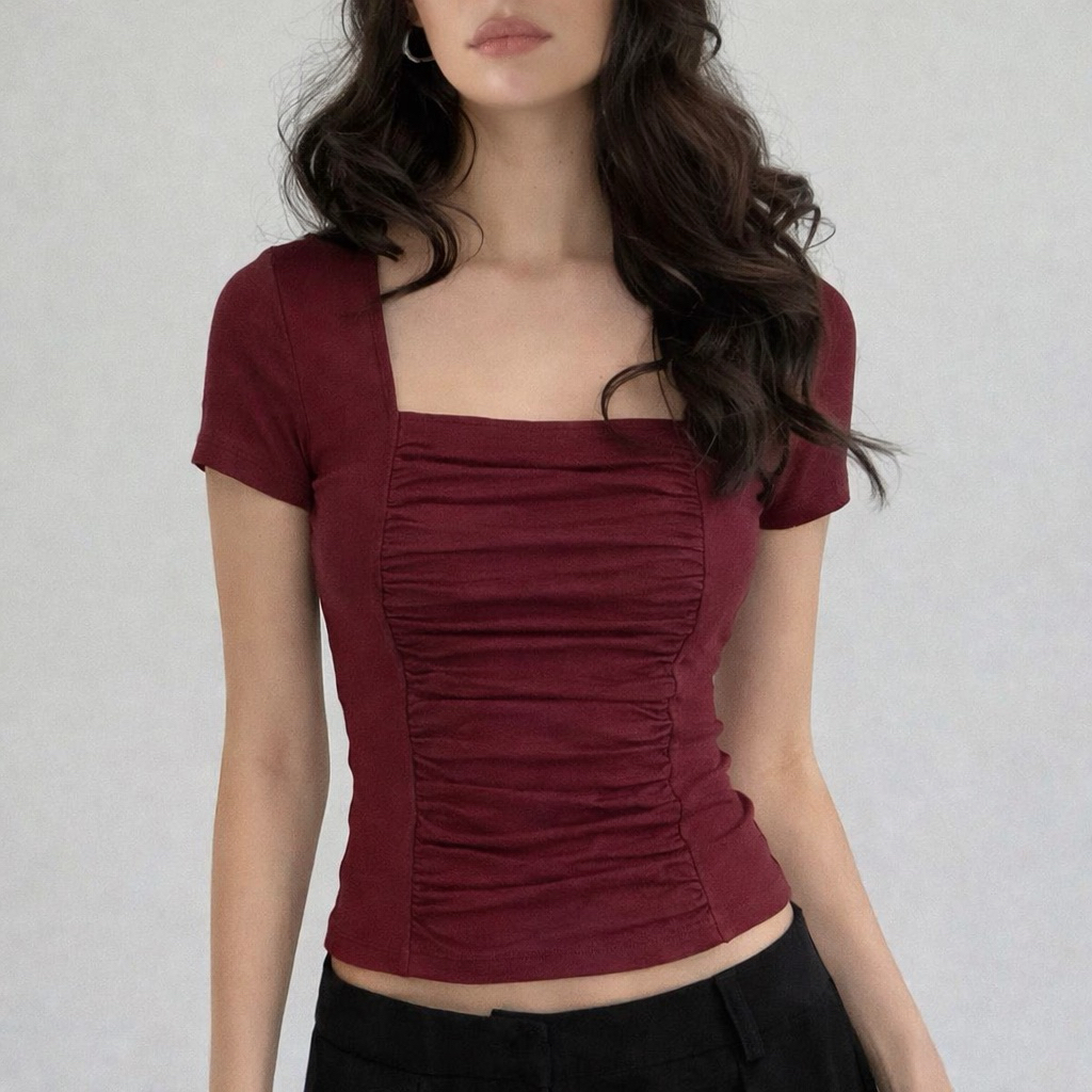 [VẢI COTTON MỊN] Áo Thun Cộc Tay Lenogi Ôm Body Cổ Vuông Nhún Eo Co Giãn mềm mại mA54 | BigBuy360 - bigbuy360.vn
