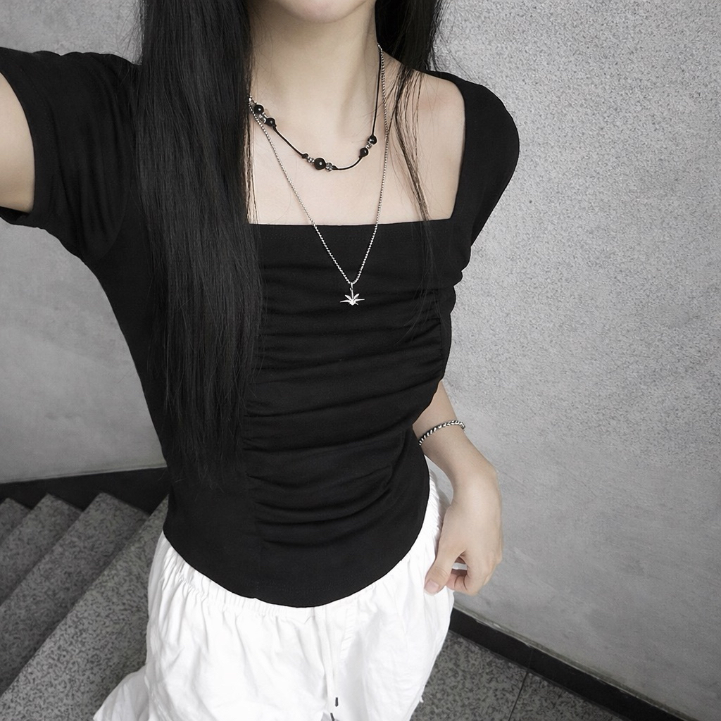 [VẢI COTTON MỊN] Áo Thun Cộc Tay Lenogi Ôm Body Cổ Vuông Nhún Eo Co Giãn mềm mại mA54 | BigBuy360 - bigbuy360.vn