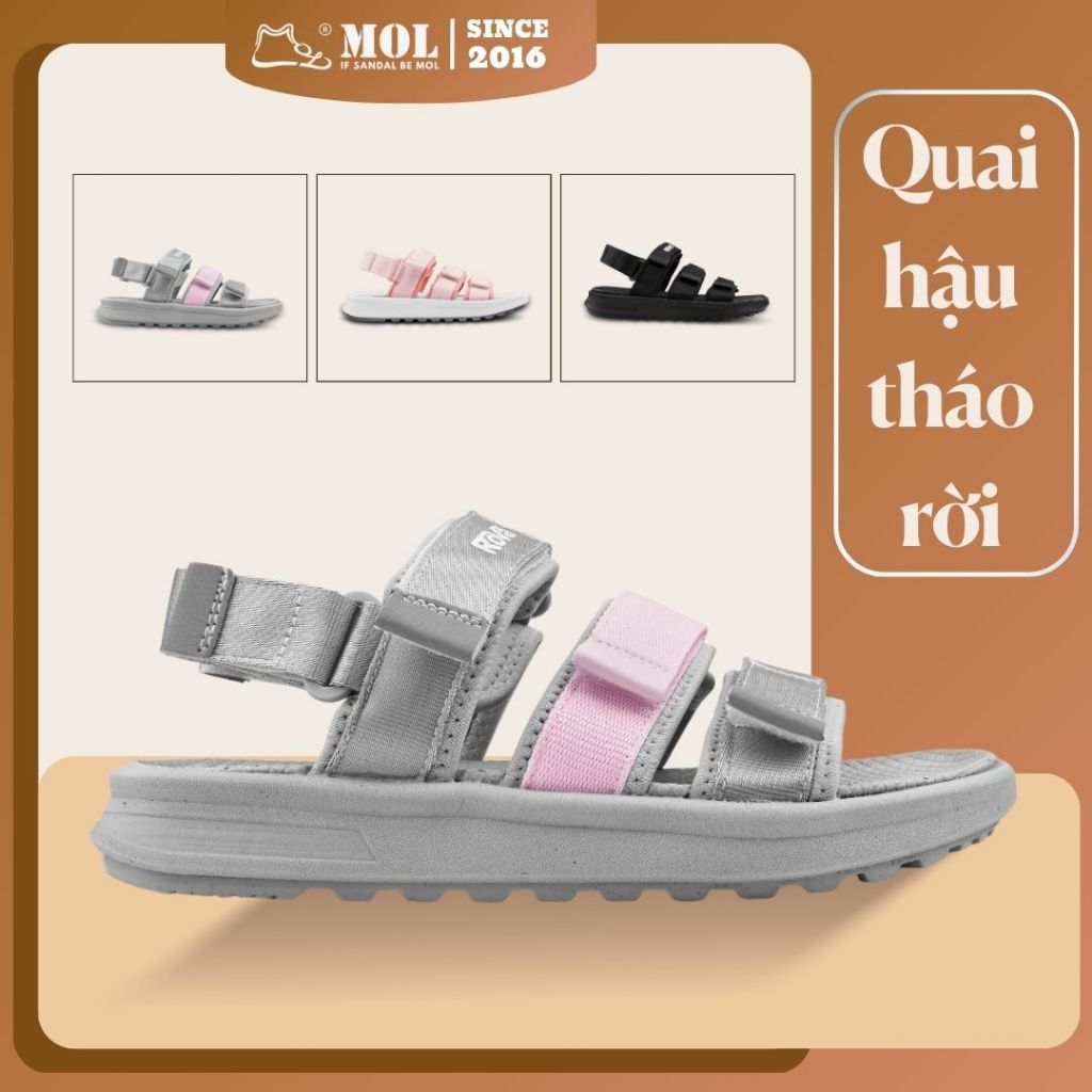 Sandal nam nữ Rova 3 quai ngang RV975P2 màu xám mix hồng