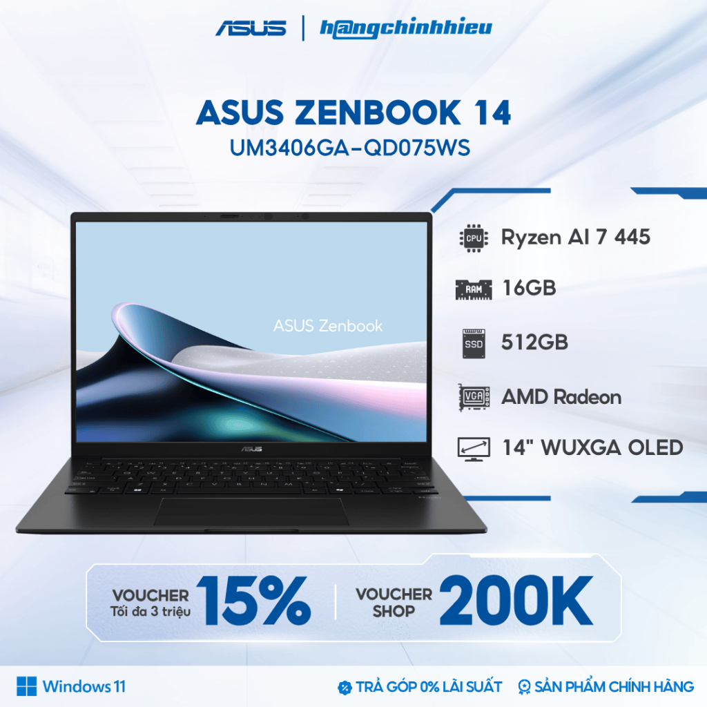 [TẶNG OFFICE HOME 2024] Laptop ASUS ZenBook 14 UM3406GA-QD075WS Ryzen AI 7 445 | 16GB | 512GB | 14' 