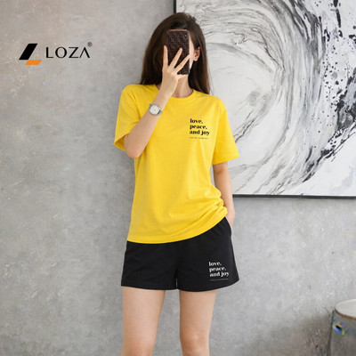 Bộ quần áo thun nữ dáng rộng NB25 in chữ chất cotton Loza BP19