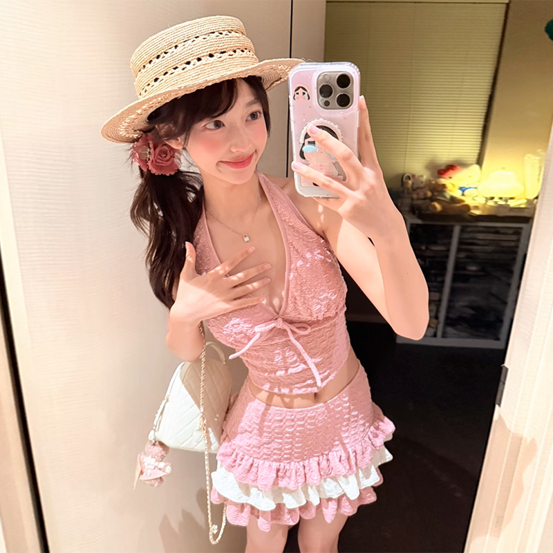 Bikini đi biển 3 mảnh màu hồng đất, đồ bơi nữ có thể phối đồ linh hoạt, đồ đi biển Tuvada - B3M28 | BigBuy360 - bigbuy360.vn