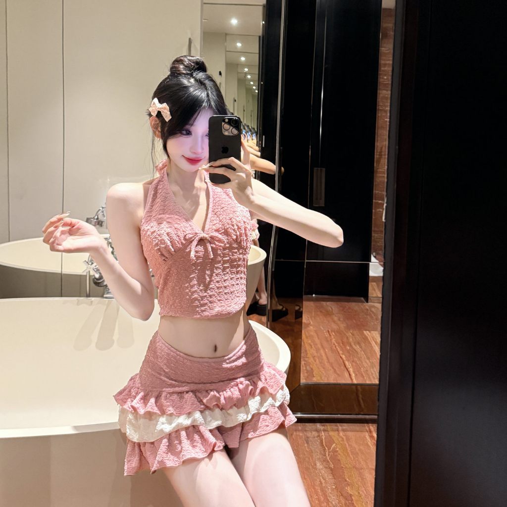 Bikini đi biển 3 mảnh màu hồng đất, đồ bơi nữ có thể phối đồ linh hoạt, đồ đi biển Tuvada - B3M28 | BigBuy360 - bigbuy360.vn