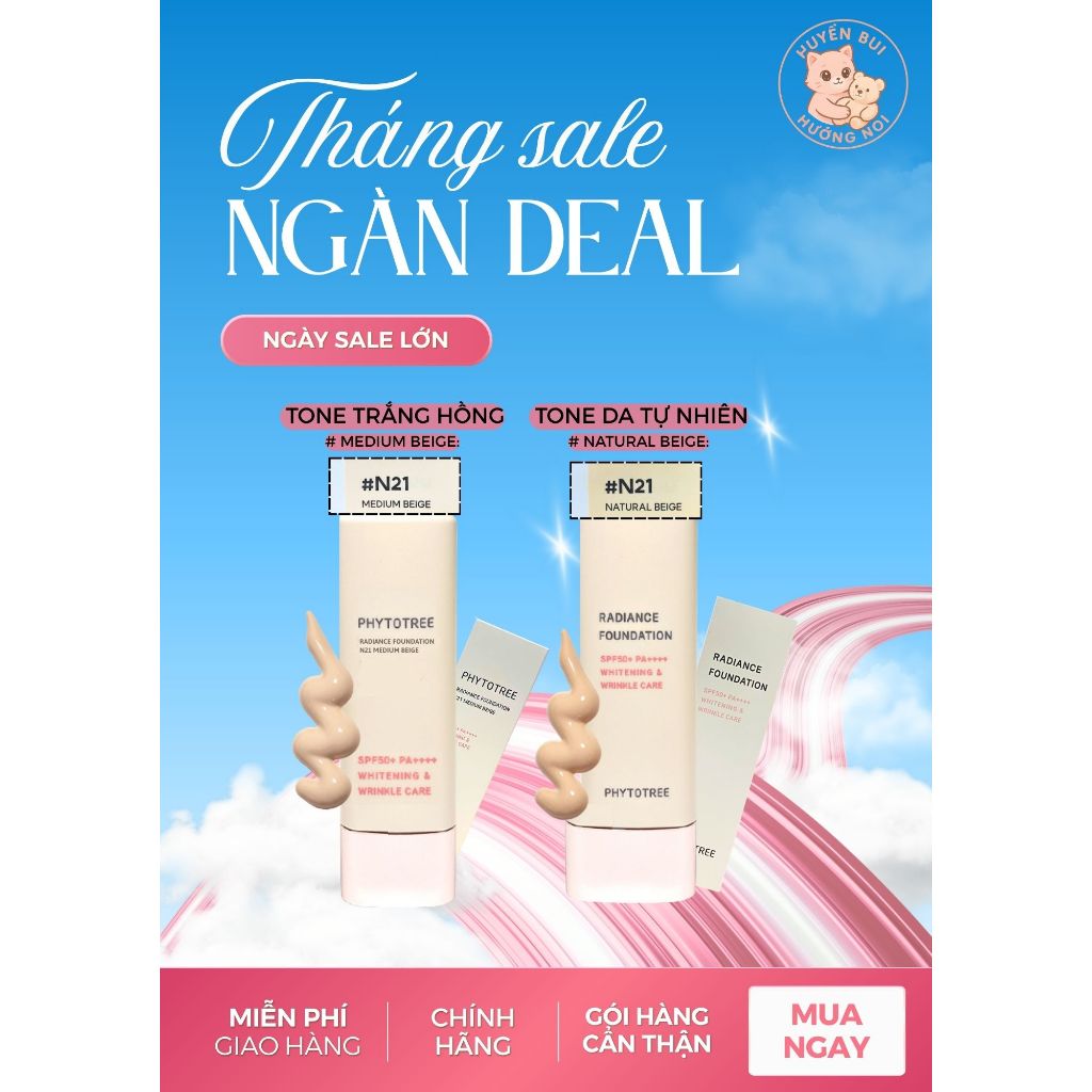 (huyenbui)Kem nền PHYTOTREE RADIANCE FOUNDATION SPF 50 PA ++++ #21, #23 kem nền chống nắng che phủ(c