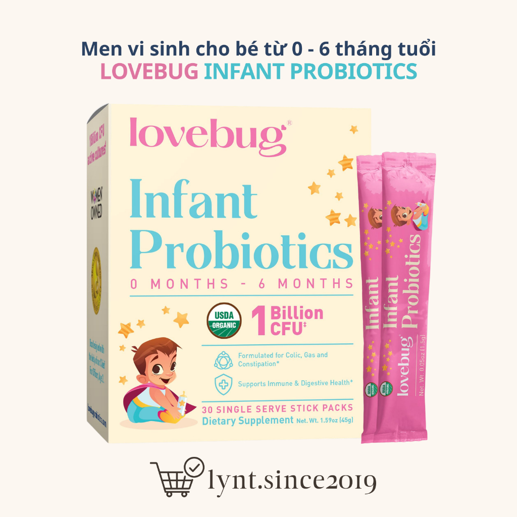 Men vi sinh cho bé Lovebug Infant Probiotics bổ sung lợi khuẩn, hỗ trợ tiêu hóa, tăng đề kháng cho b