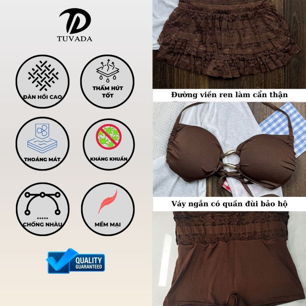 Bikini 3 mảnh có váy xòe che khuyết điểm, đồ bơi nữ kèm áo choàng bikini, đồ đi biển Tuvada - B3M29 | BigBuy360 - bigbuy360.vn