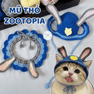 Mũ cho mèo, Mũ cho chó, Mũ thỏ zootopia kèm yếm cảnh sát judy đáng yêu cho thú cưng handmade cao cấp