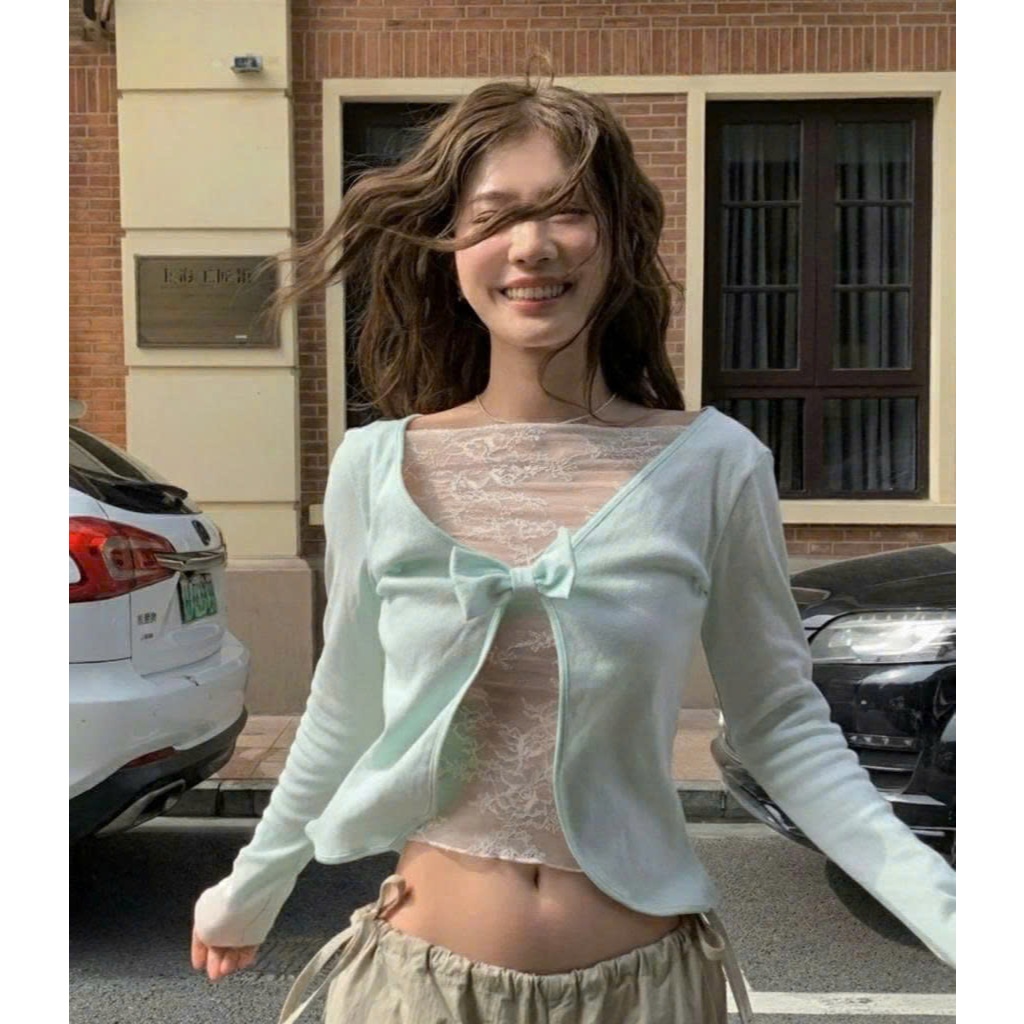 Áo Thun Tay Dài Phối Ren Hottrend Phong Cách Gợi Cảm - Na Store's