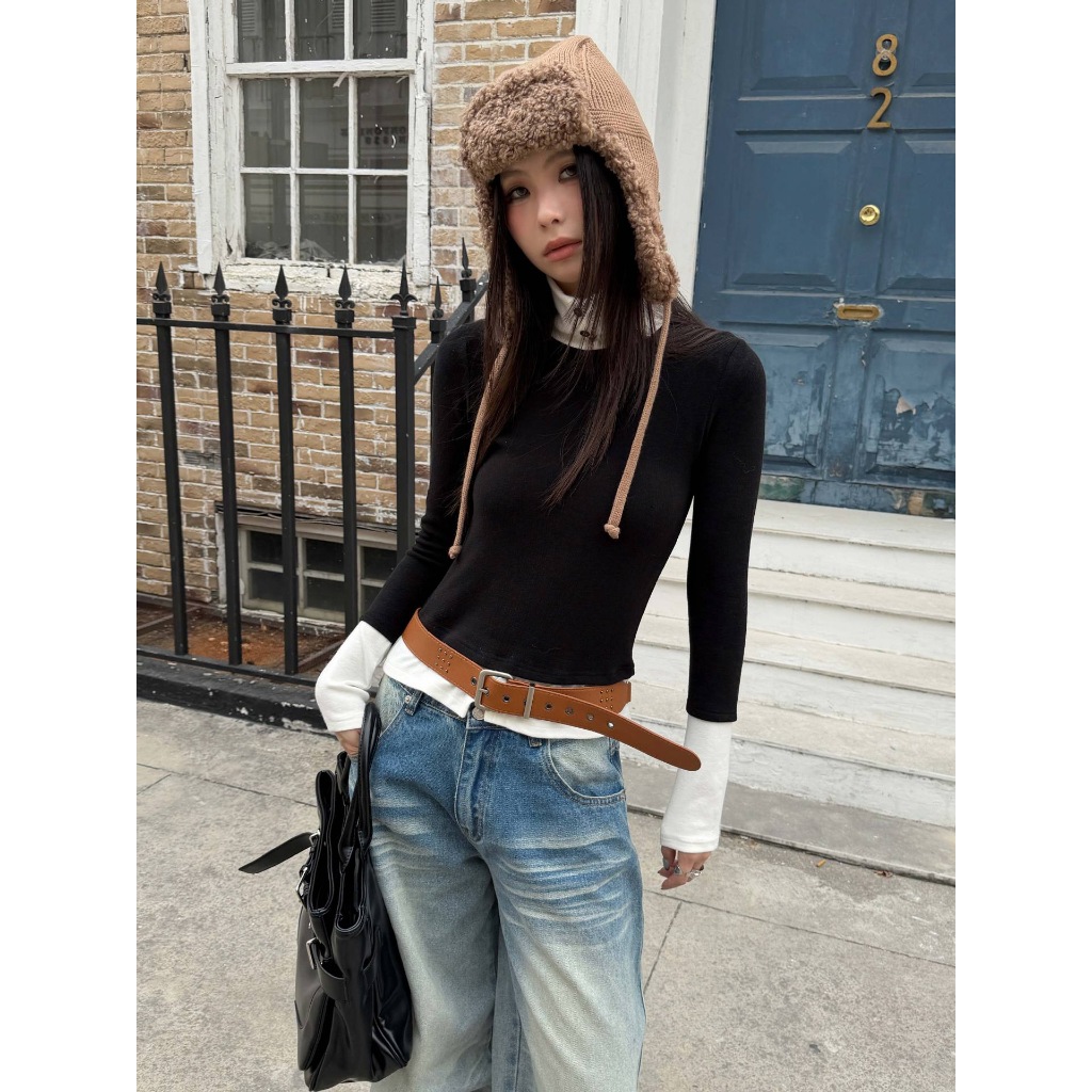 Áo thun form ôm cổ phối Bare Top - by NHEX