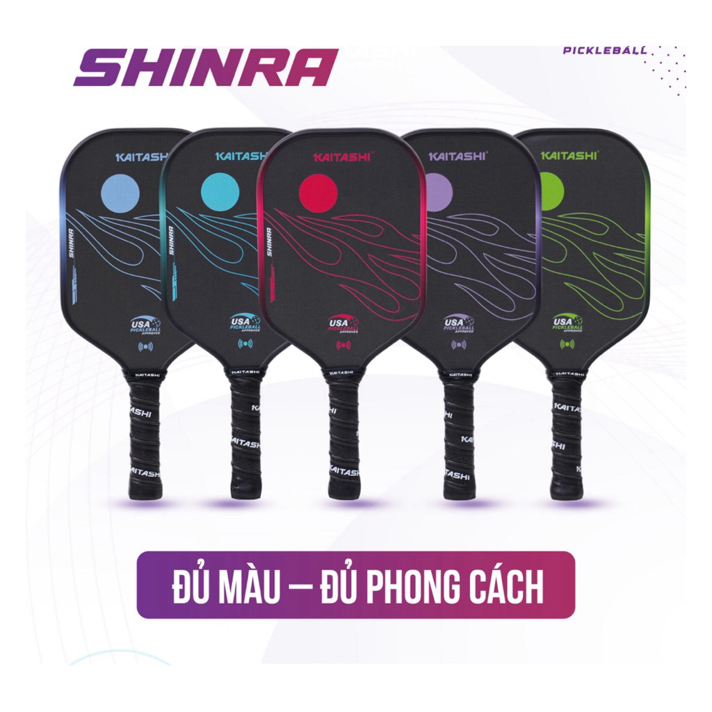( Tặng bao vợt) Vợt Pickleball Kaitashi Shinra Carbon Toray Cao Cấp, Lõi PP Honeycomb ,Chính Hãng