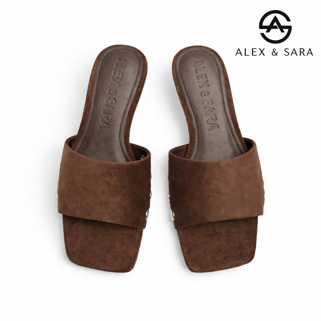 LT155 - Mule Cao Gót Alex Sara Quai Bản To Phối Đinh Tán