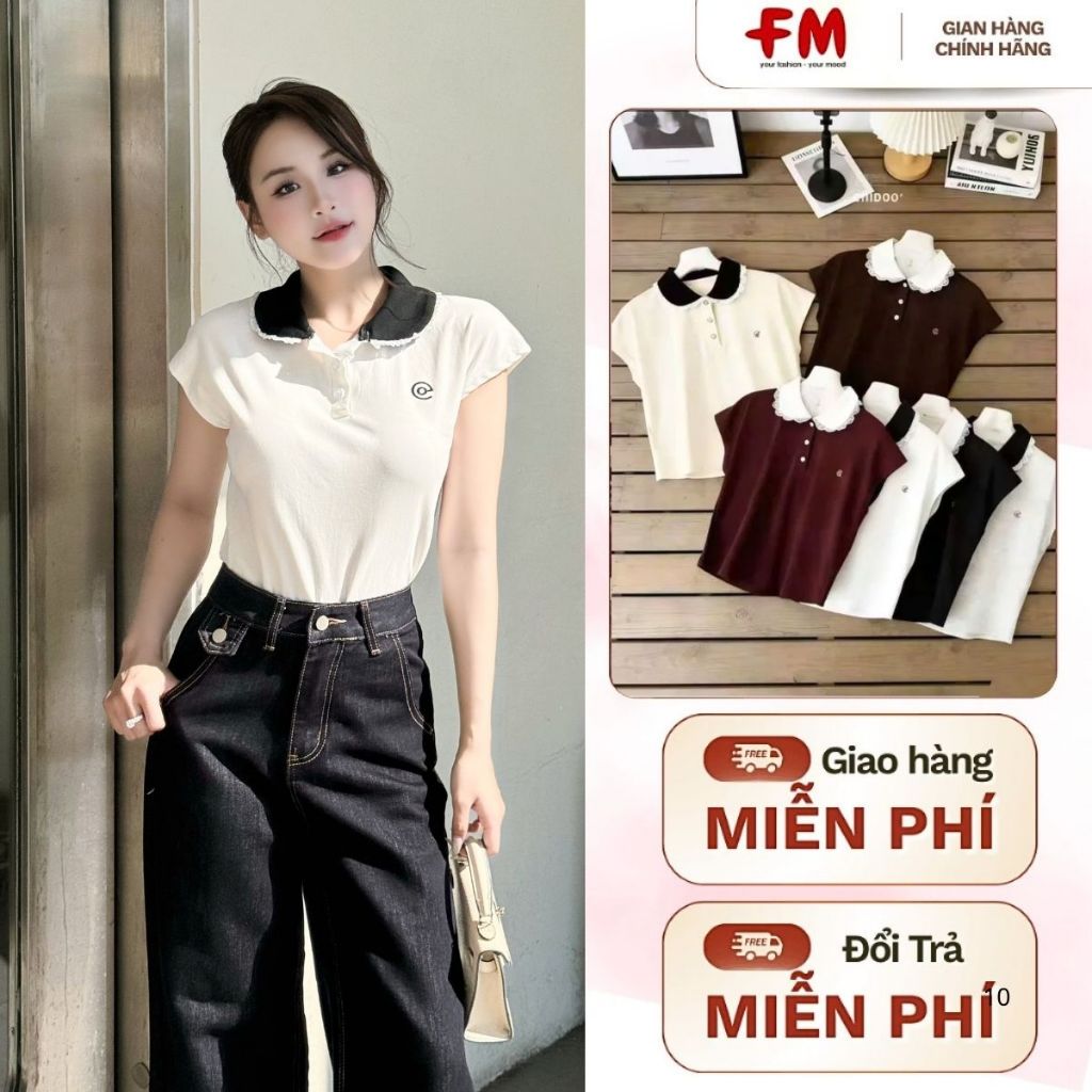 Áo Polo Nữ Regular FMSTYLE - Tay Hến Cổ Viền Ren Dễ Phối, Mang Xinh 26020059