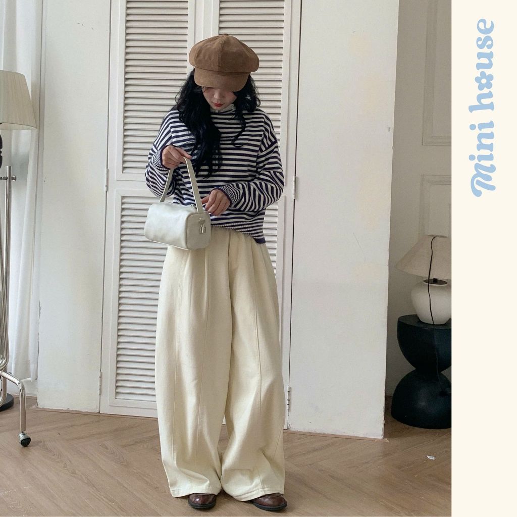 𝐌𝐢𝐧𝐢 𝐇𝐨𝐮𝐬𝐞 - Quần kaki ống rộng nữ form cong nhẹ phối xếp ly che khuyết điểm, tôn dáng Pants Woman Ongs MINI25